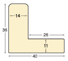 Moulding L shaped fingerjoint pine, width 40mm, height 36 - White - Profile