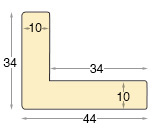 Moulding L shaped fingerjoint pine, width 44mm, height 34 - Walnut - Profile