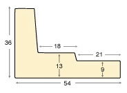 Moulding L shaped fingerjoint pine, width 54mm, height 36 - Black-Gold - Profile