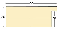 Moulding ayous, width 60mm, height 25mm, bare timber - Profile