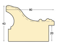 Moulding fingerjointed fir, width 60 mm, height 43, embossed bare timber - Profile