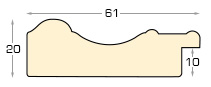 Moulding finger-jointed pine - width 61mm height 20 - Gold, white band - Profile