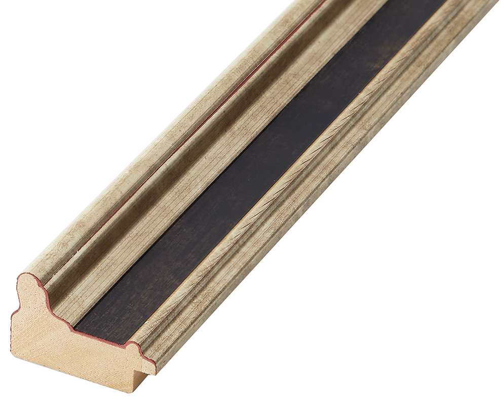 Moulding fingerjointed pine, width 34mm, height 22 - Silver, black band
