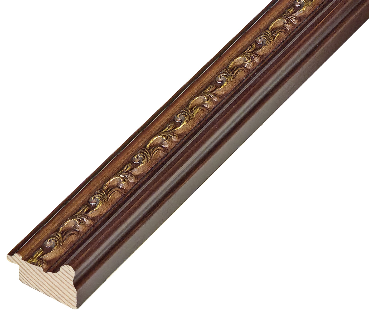 Moulding finger-jointed pine, width 34mm, height 22 - Walnut with decora