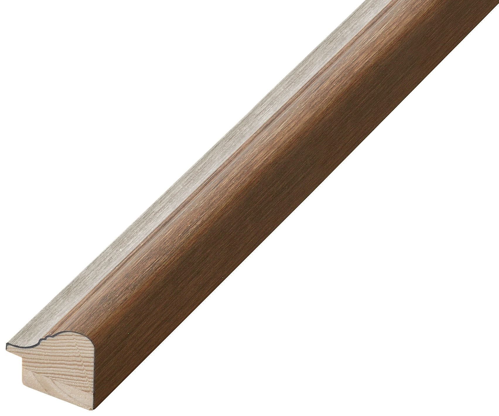Moulding finger-jointed pine, width 30mm, height 27 - Walnut, white band