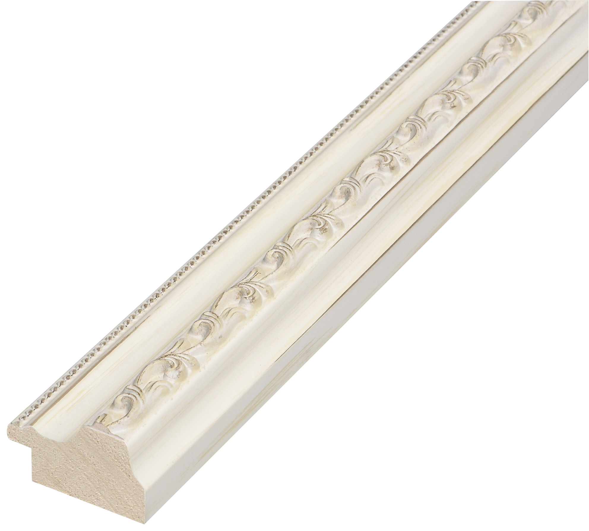 Moulding finger-jointed pine, width 32mm, height 22 - White, embossed