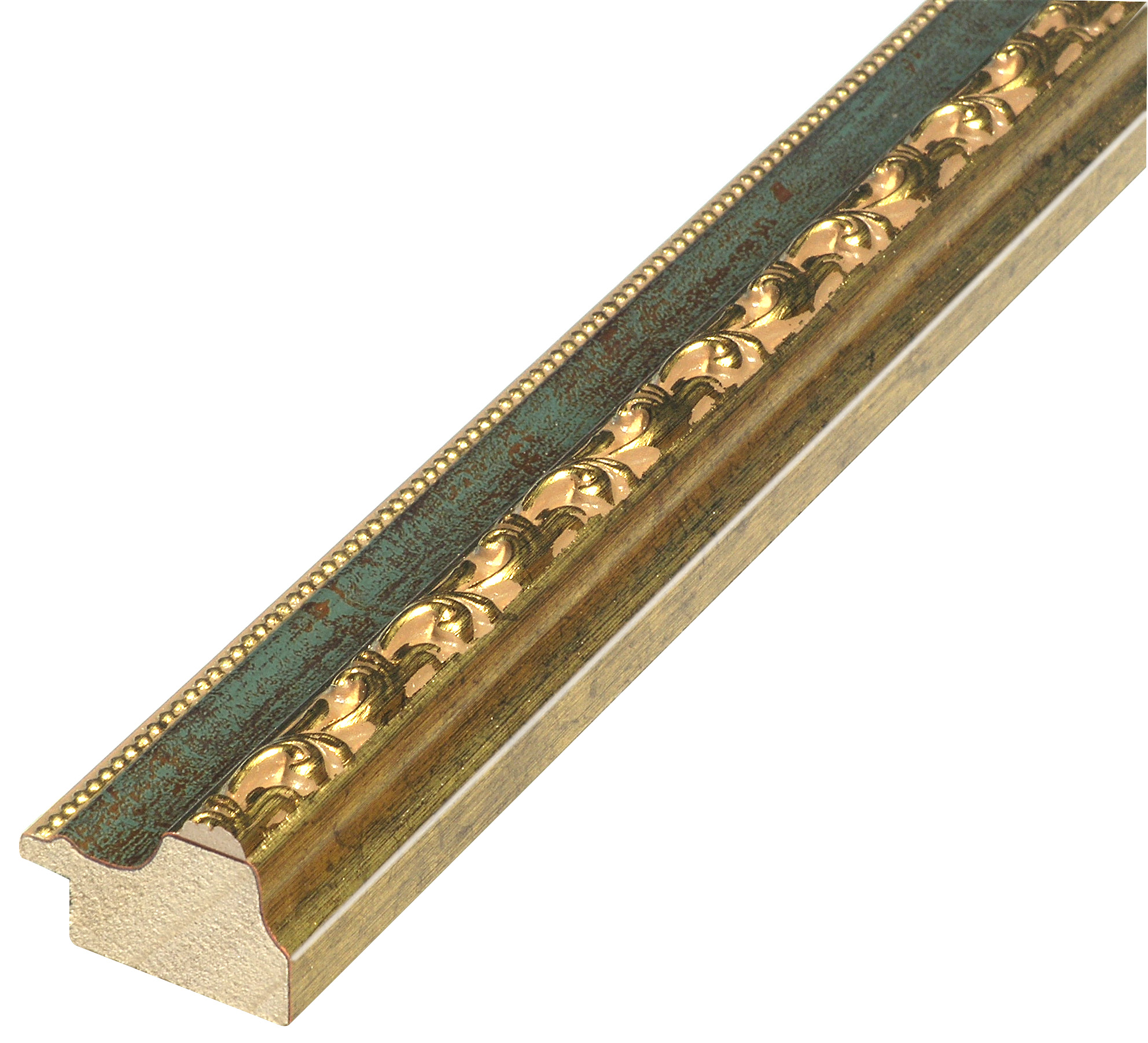 Moulding finger-jointed pine width 32mm - green with gold decorations