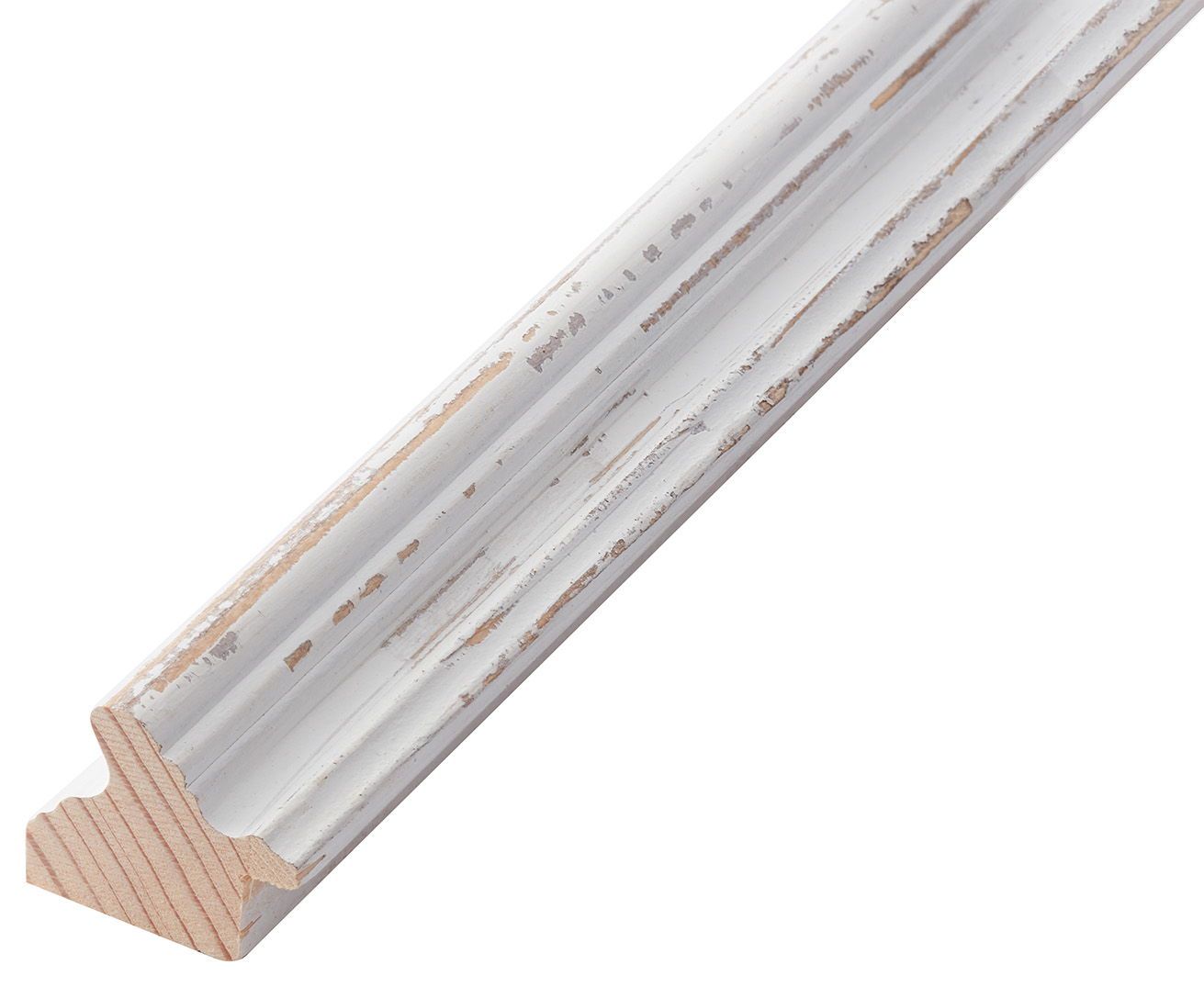 Moulding finger-jointed fir, width 36mm, height 30 - White, distressed
