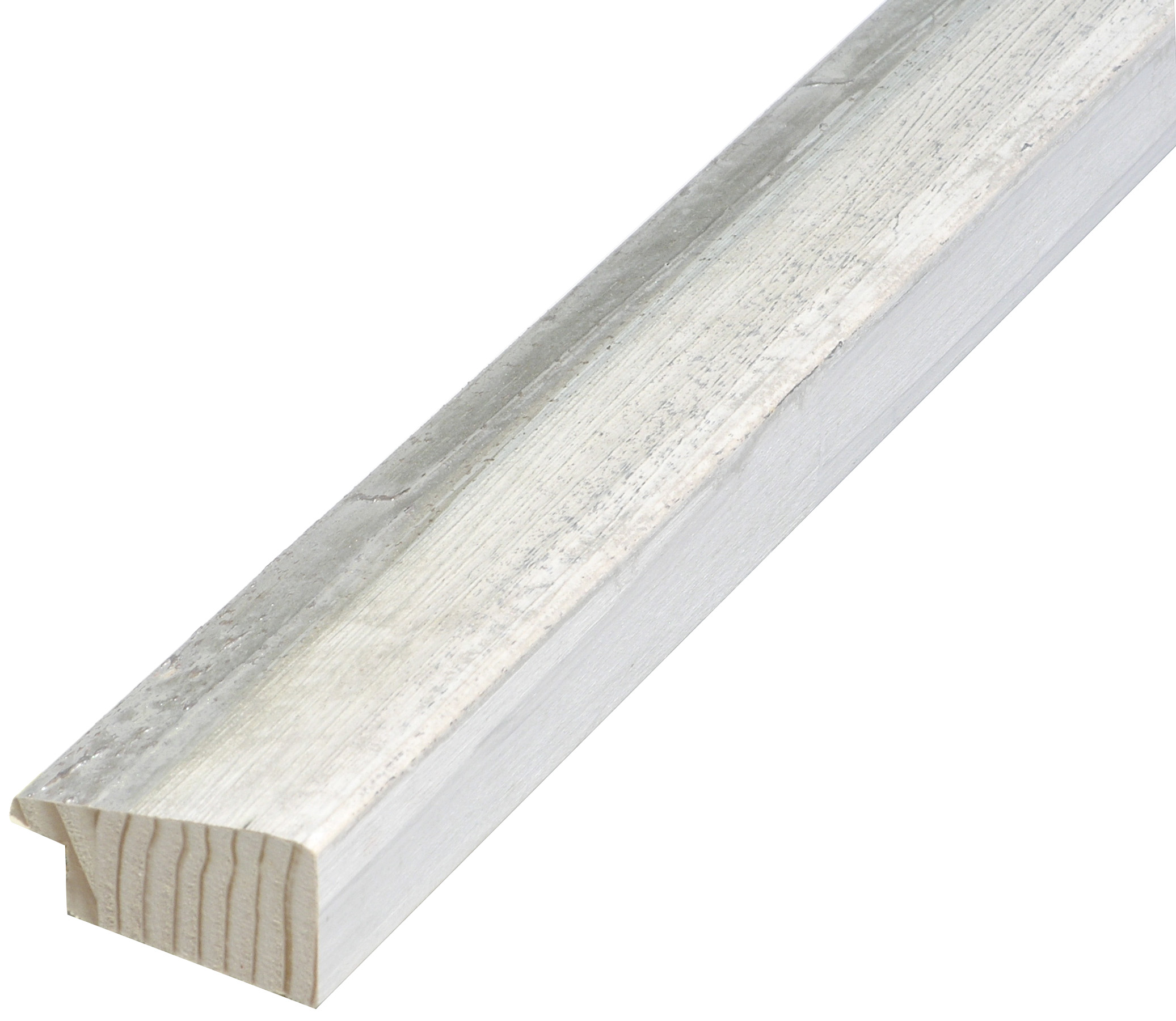 Moulding finger-jointed fir 37mm - distressed white finish, silver edg