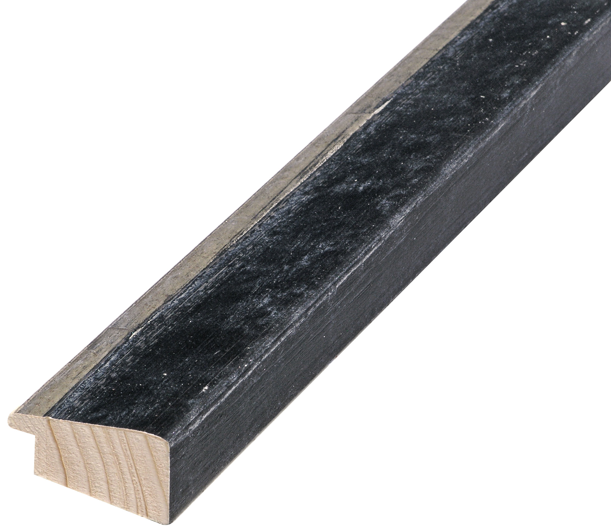 Moulding finger-jointed fir 37mm - distressed dark brown, silver edge