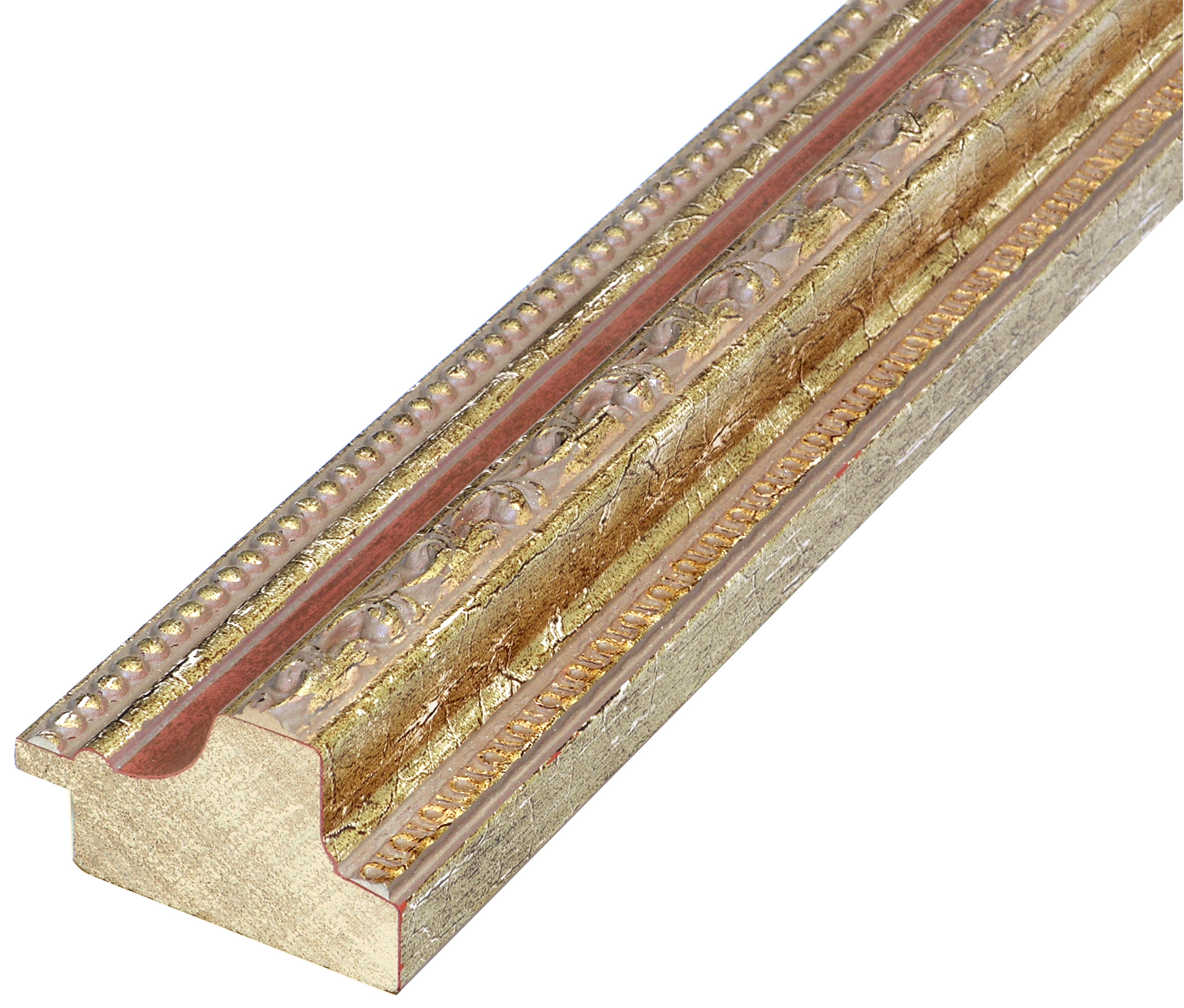 Moulding finger-jointed pine - width 53mm height 35 - gold, red band