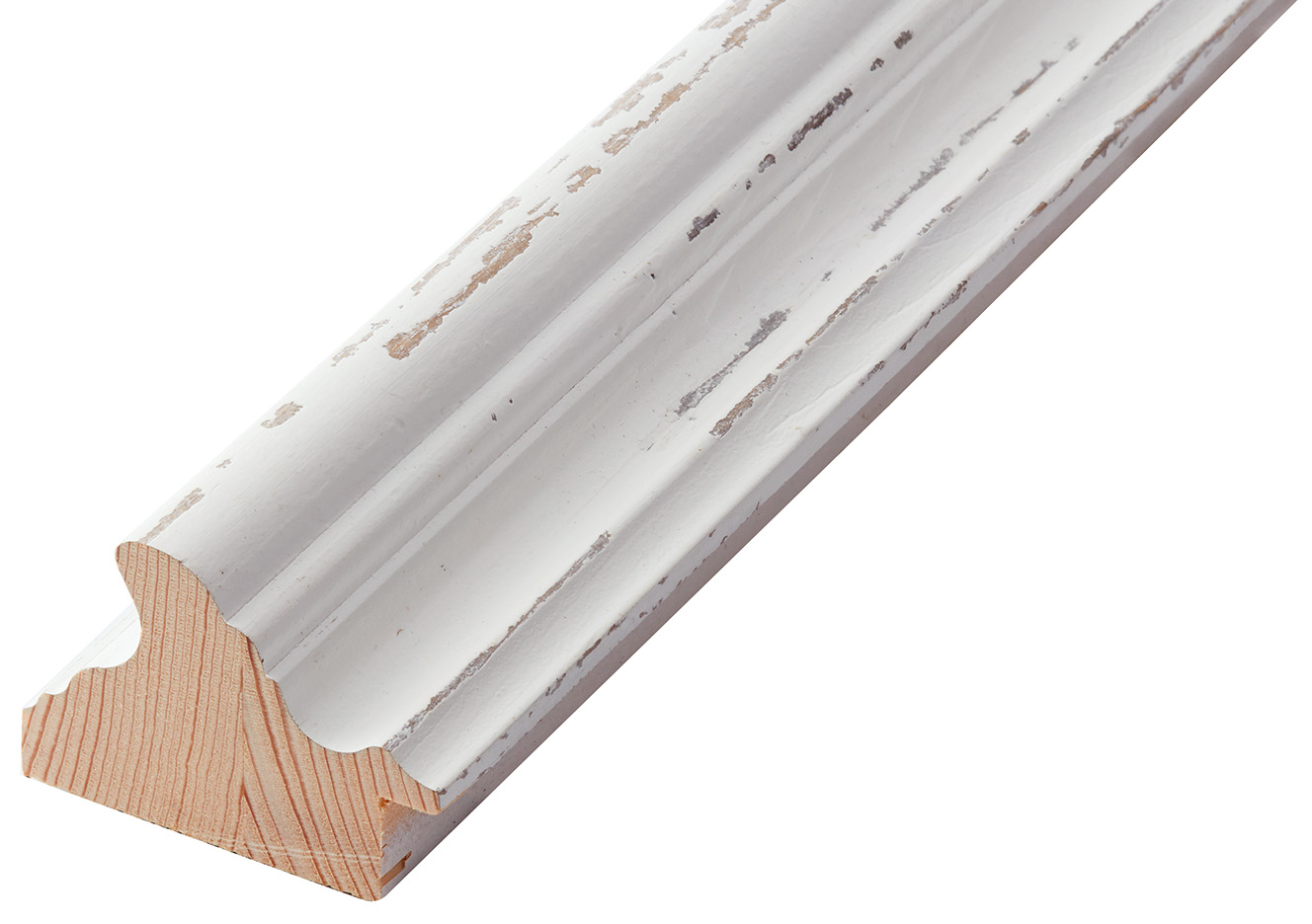 Moulding finger-jointed fir Width 53mm - White, distressed